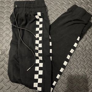 Checkered strip black sweatpants with drawstring